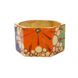 CLARICE CLIFF FANTASQUE HEXAGONAL POT, in Broth pattern, printed gold Fantasque marks under, (13cm