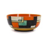 CLARICE CLIFF BIZARRE BOWL, in Mondrian pattern, stamped Bizarre marks under, (19.5cm diam.)