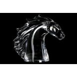 DAUM NANCY FRANCE, 20th century crystal glass Horse Head sculpture, engraved marks to side of