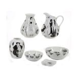 POOLE POTTERY, THE BEARDSLEY COLLECTION, consisting of a jug, two vases, two bowls, and a pin