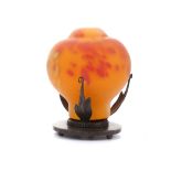 DAUM NANCY FRANCE GLASS TABLE LAMP, circa 19010, orange mottled glass with gold inclusion, supported