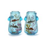 A MATCHED PAIR OF ENAMELLED GLASS FISH VASES, circa 1910, attributed to Harrach'sche Glasfabrik, (