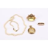 A small group of jewellery, Including a 9ct gold and citrine seal, a cultured pearl necklace, a