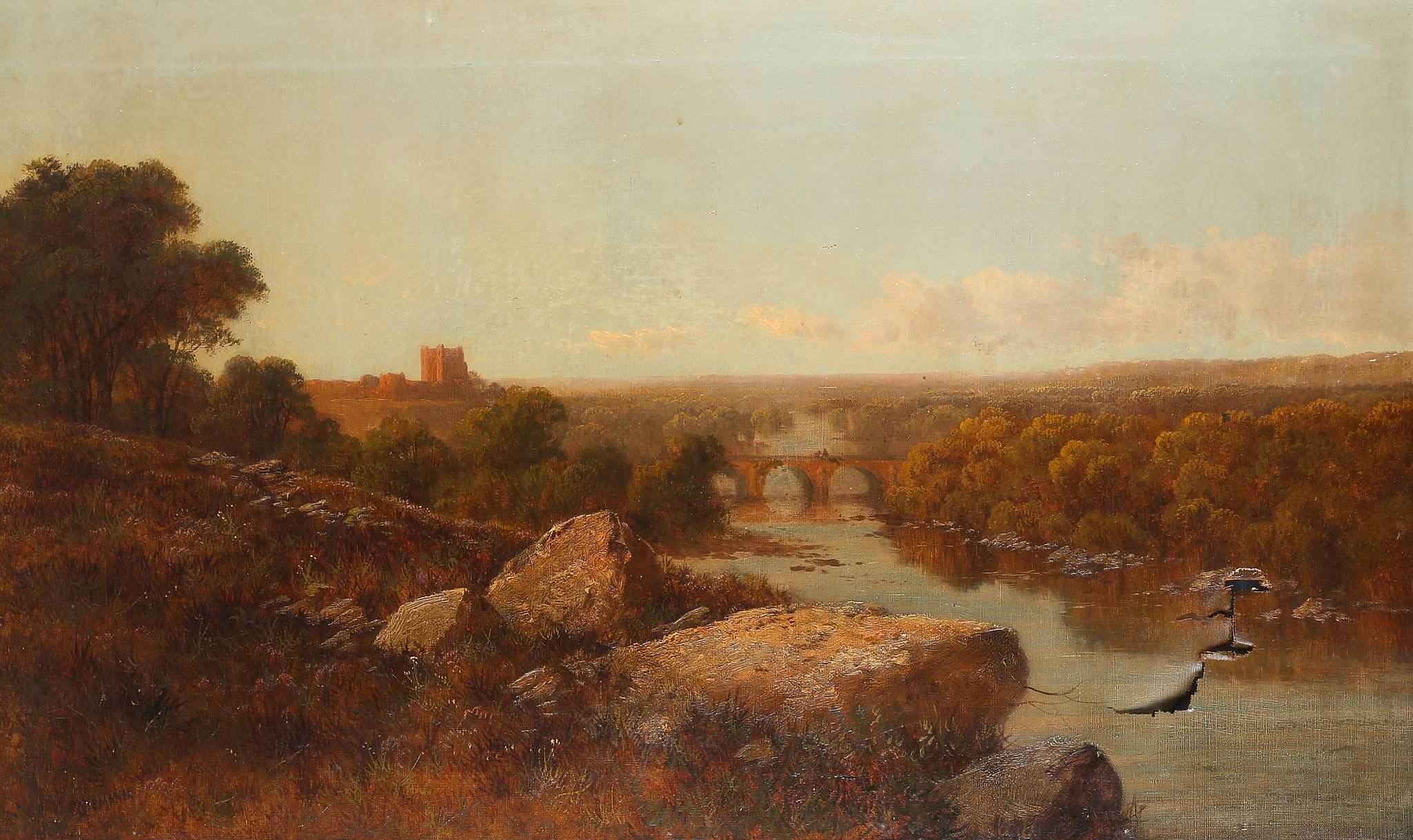 Edmund John Neimann (1813-1876), an extensive view of a Yorkshire landscape, with Richmond castle in - Image 3 of 7