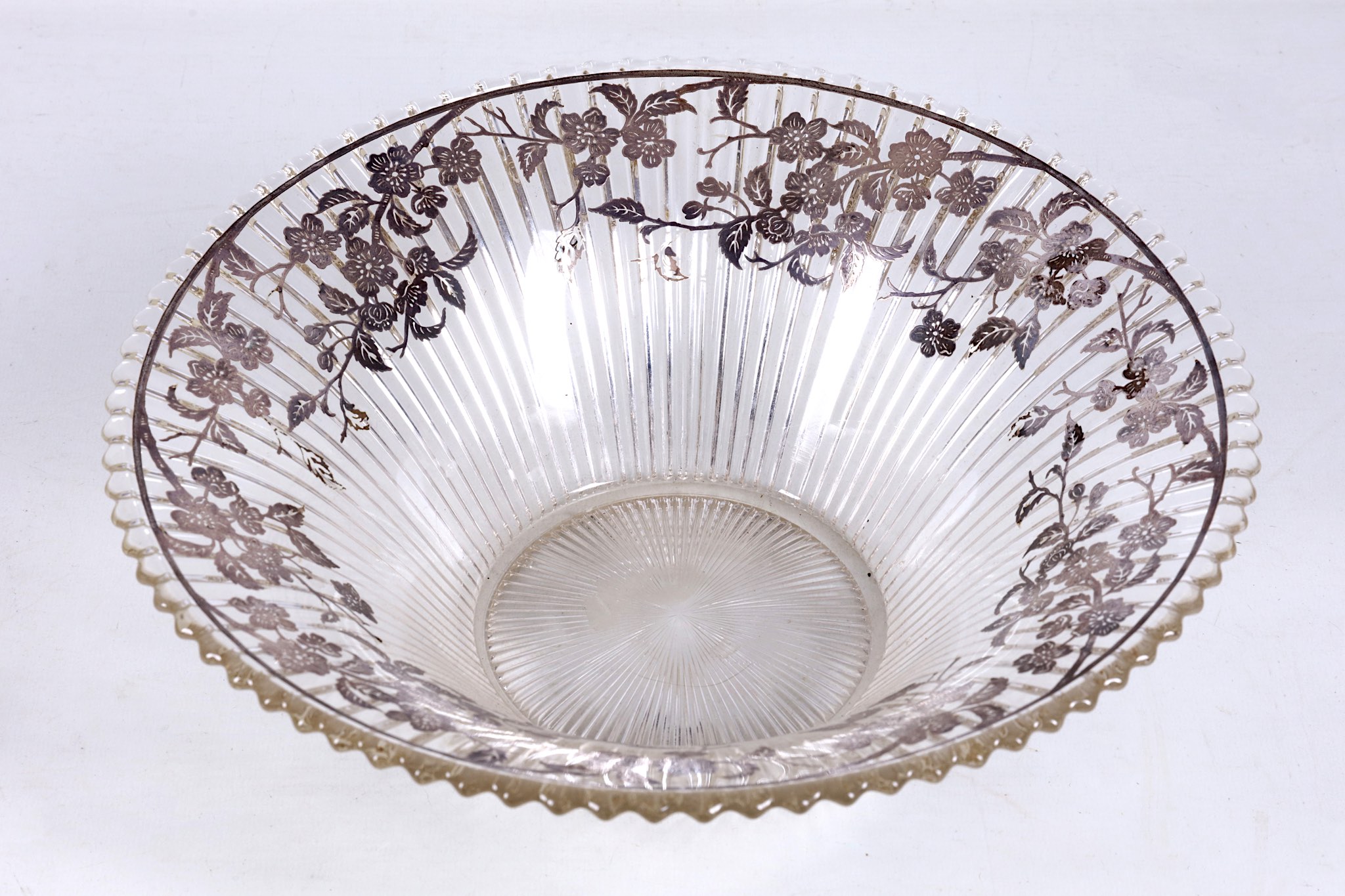 A silver overlay glass bowl, early 20th century, possibly by A. H. Heisey & Co., the flared form