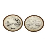 A pair of oval framed 'hair' pictures, late 18th or early 19th Century, one depicting maiden