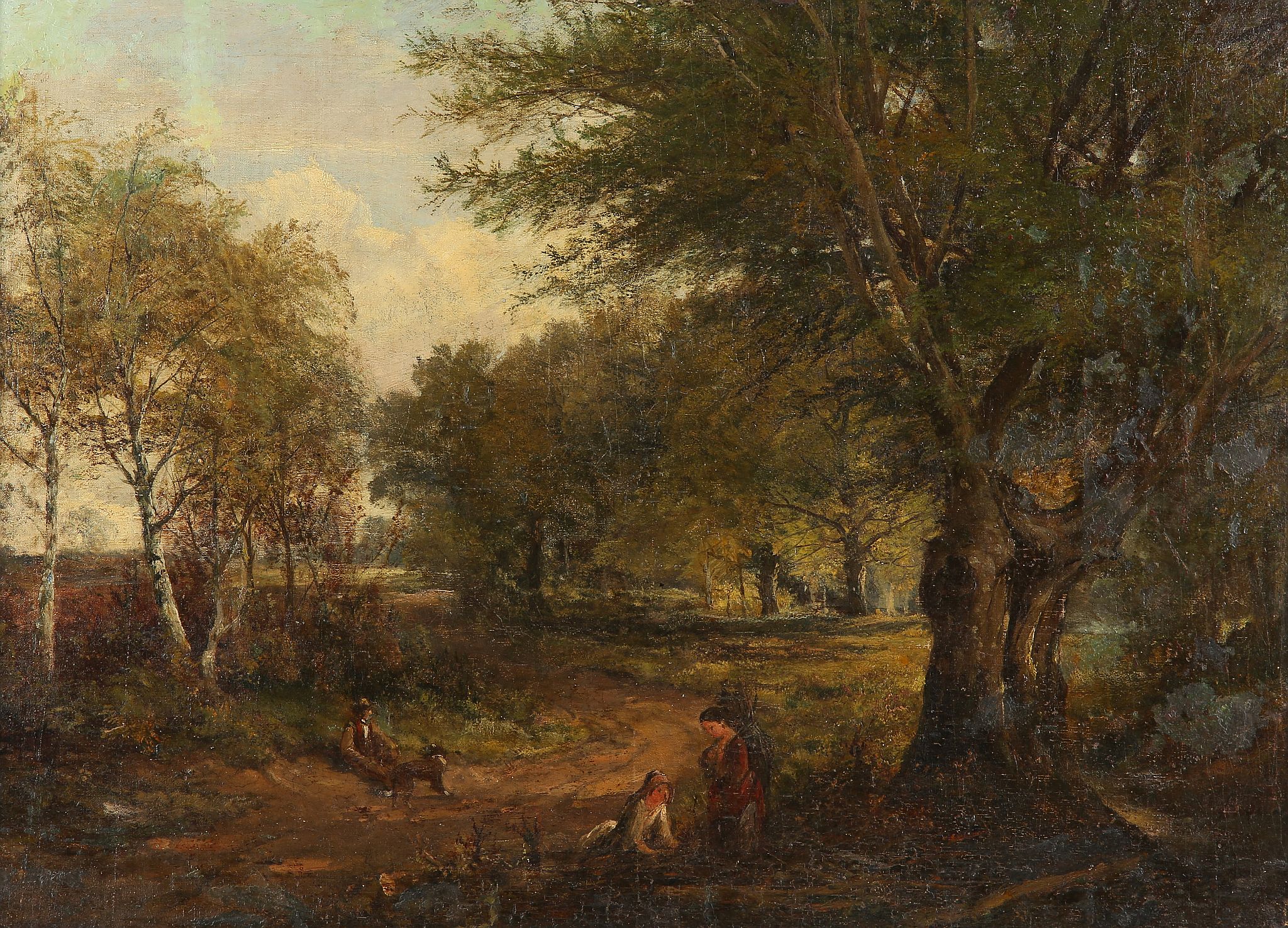 19th Century English School, tree-cutter in the landscape, oil on canvas, 40 x 60cm, framed - Image 2 of 7