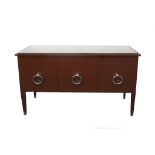 A modern bespoke made sideboard by Coryndon, three cupboards with adjustable shelves, brown