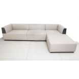 A large Finchatton grey leather clad and beige upholstered 'L' shape sofa, 332 x 202cm.