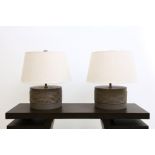 A pair of Arteriors, Laura Kirar collection grey wood and rope table lamps and shades (2).