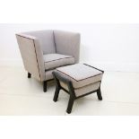 A Finchatton tub armchair, with grey check upholstery, together with matching footstool.