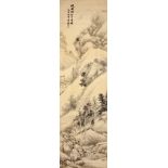 REN YU (attributed to, 1853 – 1901). Landscape, ink and colour on paper, two hanging scrolls, signed