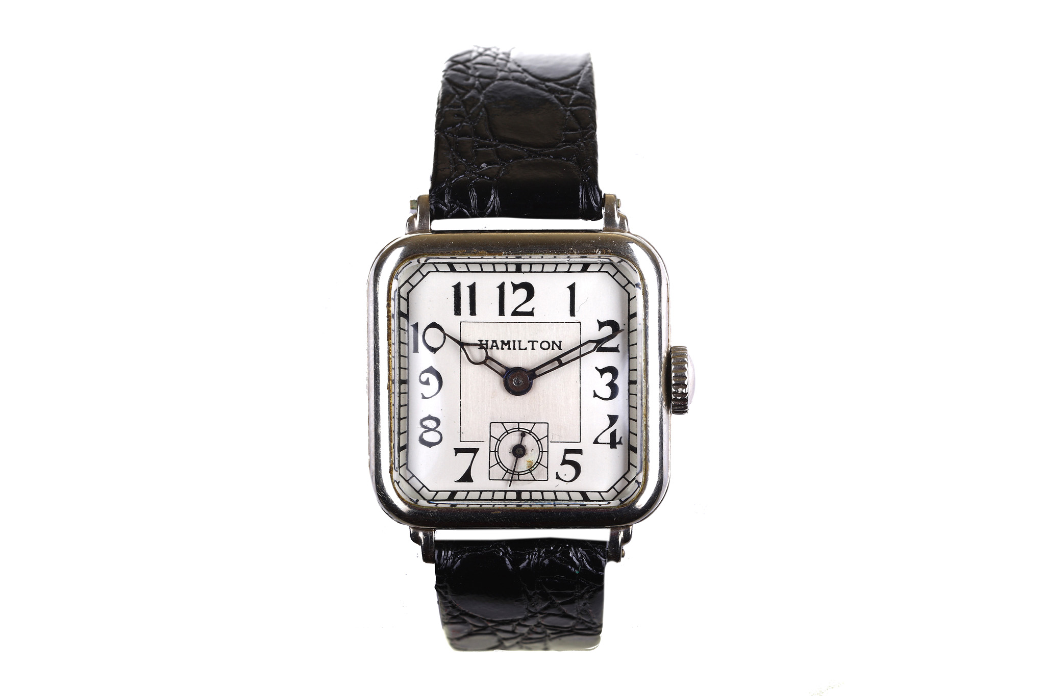 Hamilton Watch Co. A 14K white gold manual wind wristwatch.  Date: Circa late 1930's. Movement: