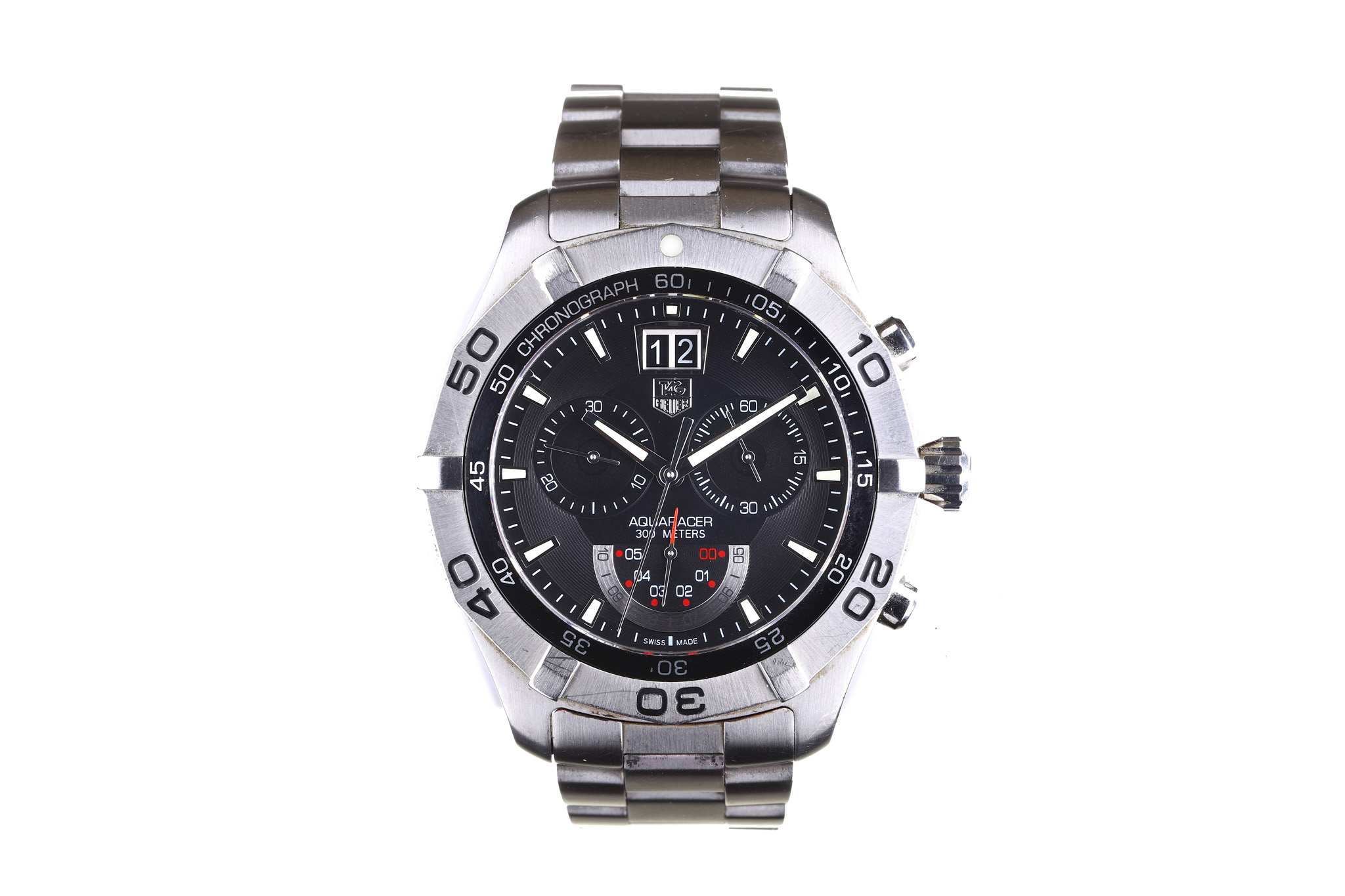 Tag Heuer. A stainless steel quartz calendar chronograph bracelet watch. Model: Aquaracer Grande.