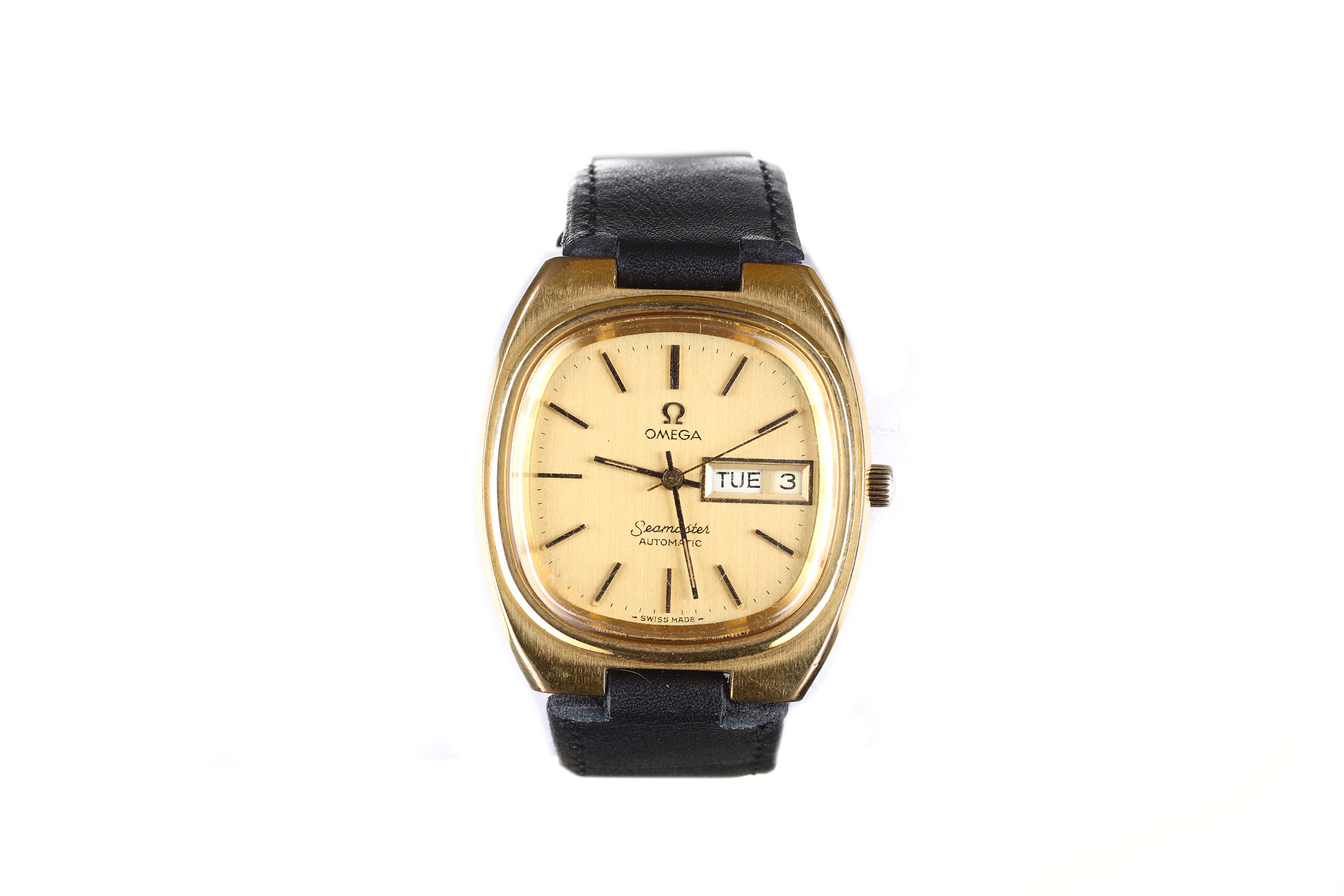 Omega. A gold capped automatic calendar wristwatch. Model: Seamaster. Reference: 166.0213 / 366.