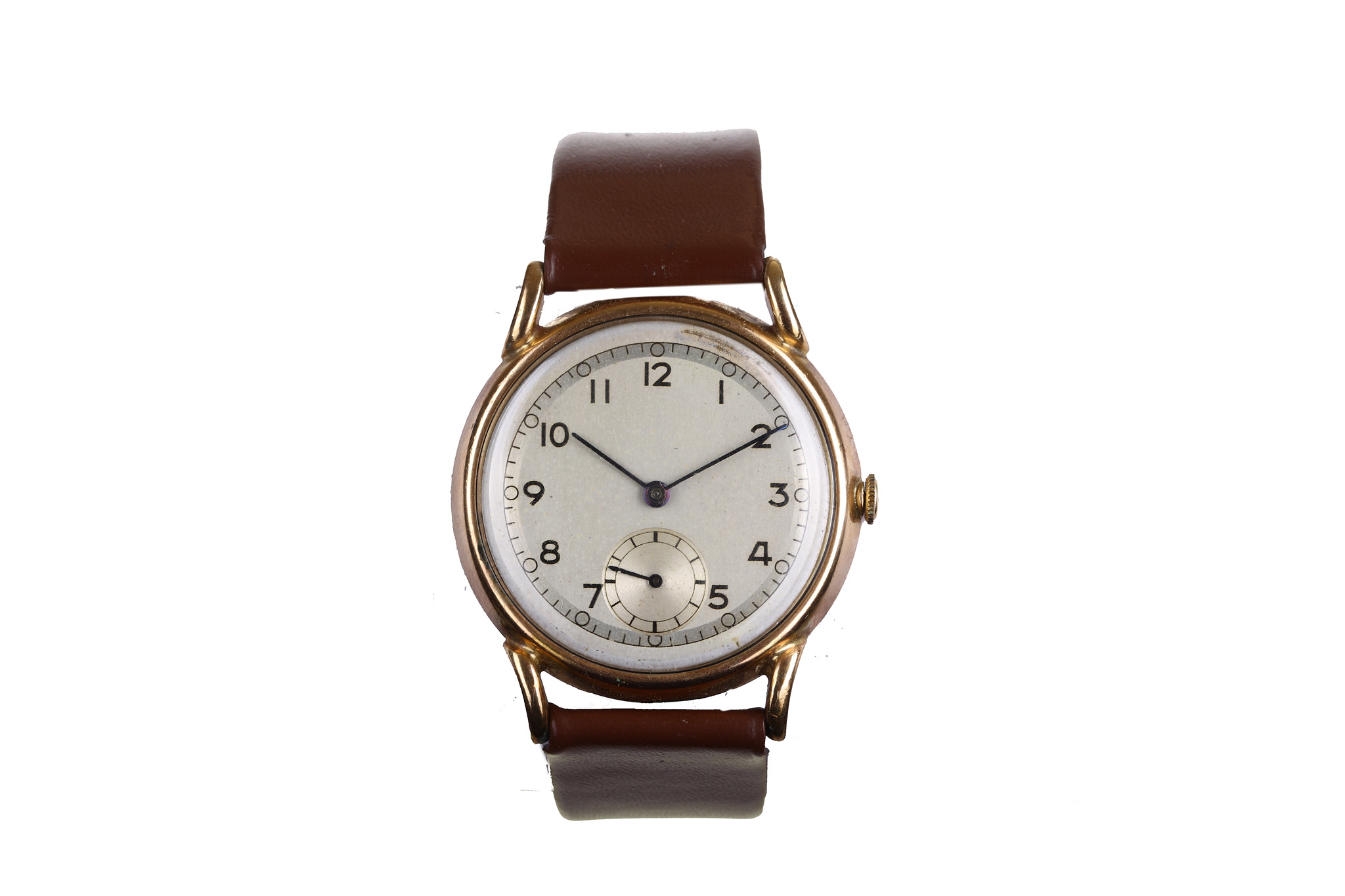 A vintage 9K gold manual wind wristwatch.  Date: Circa Late 1940's/Early 1950's. Movement: Unsigned,