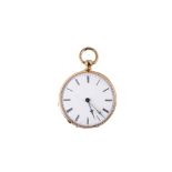 A French 18K gold fob watch. Date: Late 19th Century. Movement: Unsigned, 8 jewel, cylinder