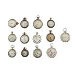 A collection of thirteen various silver and gunmetal fob watches. Restorers lot comprising 19th