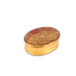 An unusual mid to late 18th century gold, tortoiseshell and reverse painted glass snuff box possibly