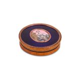 A mid-19th century enamel and burlwood snuff box, French circa 1840 Of circular form with waisted