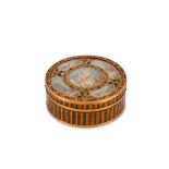 A Louis XVI gold mounted vernis martin table snuff box, French circa 1770 of circular form with