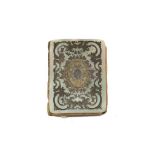 A 19th century Continental silver and mother of pearl notebook The front applied with foliate