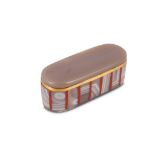 A George IV banded agate, jasper and unmarked gold snuff box, English circa 1820-30 Of rectangular