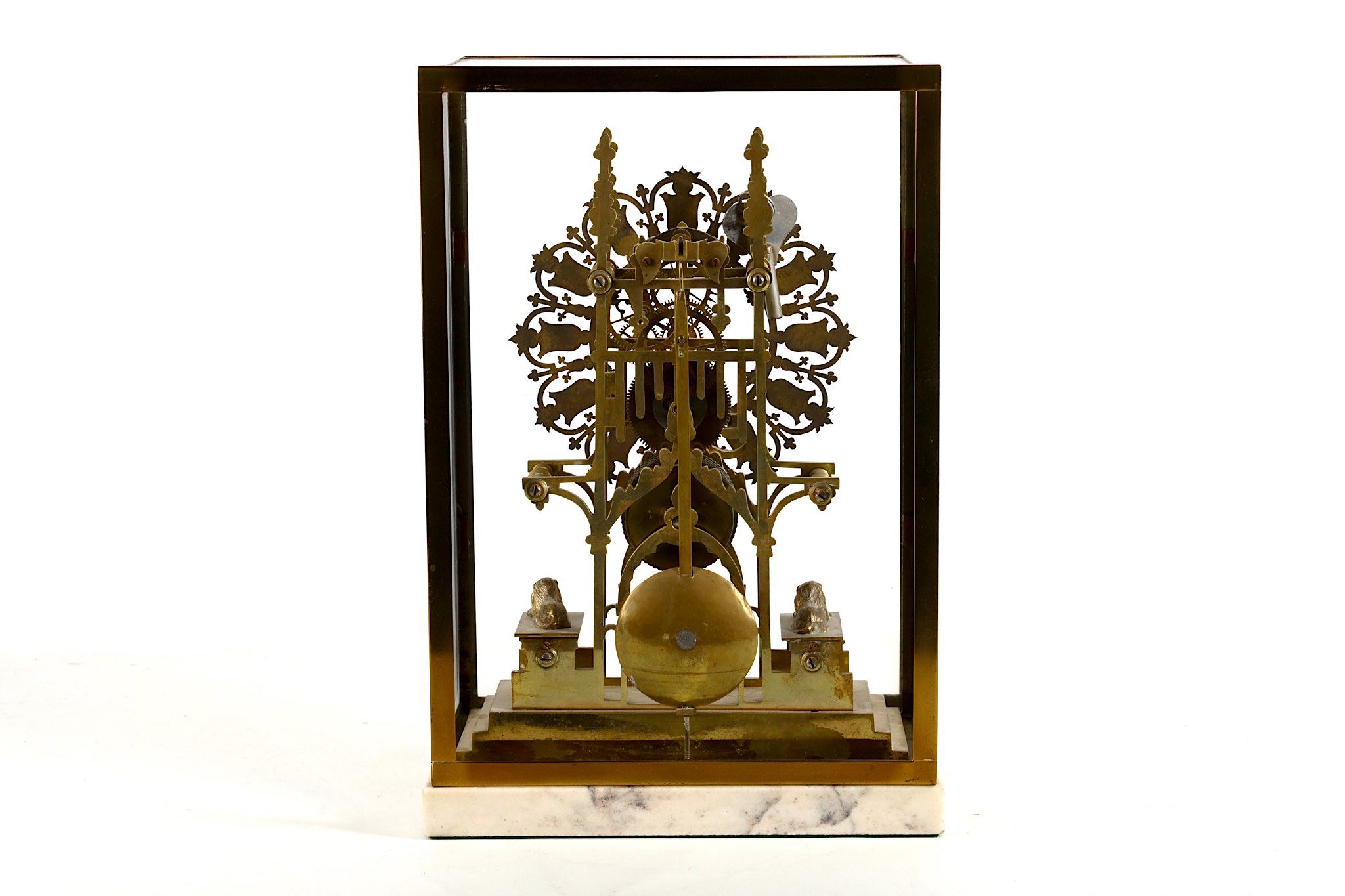 A cut brass skeleton mantel timepiece, late 19th or early 20th Century, with an 8-day Fusee movement - Image 2 of 2