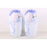 A pair of Japanese birds and wisteria Fukagawa vases, circa 1920, with Kanyo Sometsuke mark to base,