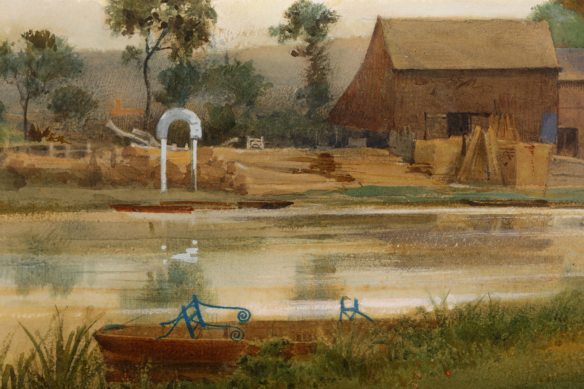 *** WITHDRAWN *** Edward H Fahey (1844-1907), 'A Ferry & Inn on the Thames', watercolour with - Image 5 of 6