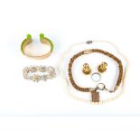 A collection of jewellery, Including a cultured pearl necklace, a 19th century hairwork necklace,