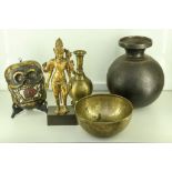 A collection of Southeast Asian items, comprising a gilt bronze standing Buddha, a Tibetan mask