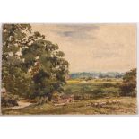 Claude Hayes R.I., R.O.I. (1852-1922), 'Sheep in a Rolling Landscape', watercolour, signed lower