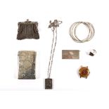 A collection of sterling silver items, to include a Birmingham engraved card case, a French chain