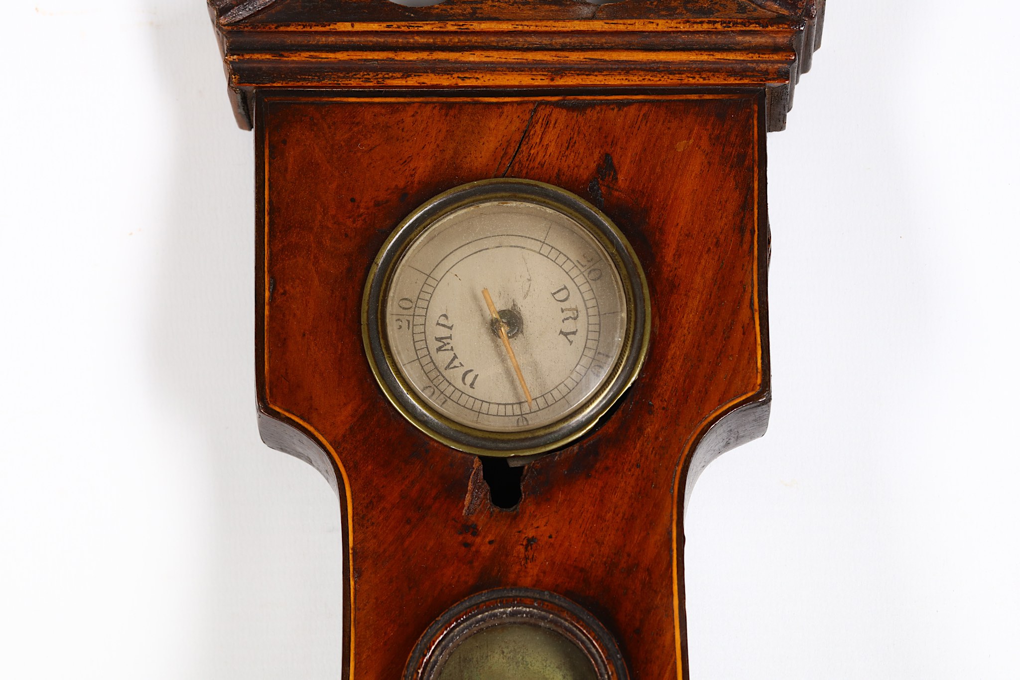 A Georgian mahogany wheel barometer, early 19th Century, with hygrometer and engraved brass - Image 2 of 3