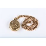 A 9ct gold curb-link bracelet with an engraved locket pendant, UK import mark