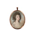 ENGLISH SCHOOL (18TH CENTURY) Portrait miniature of a Lady, wearing a white dress,  with curling