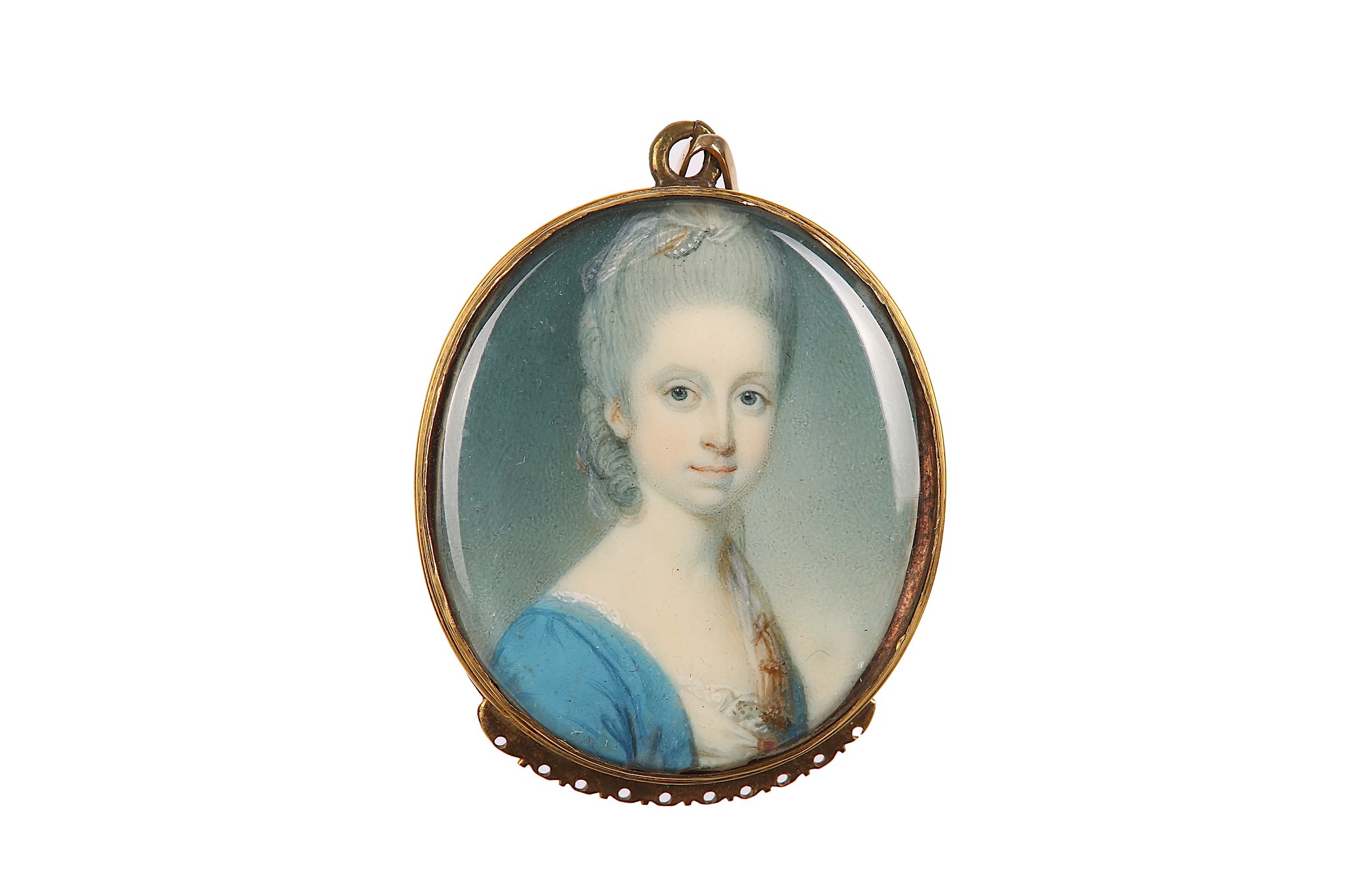 RICHARD CROSSE (BRITISH 1742-1810) Portrait miniature of a Lady, circa 1775, in blue dress with