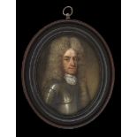 ENGLISH SCHOOL (c.1705) A Gentleman, wearing silver-gilt armour and white cloth cravat, his wig