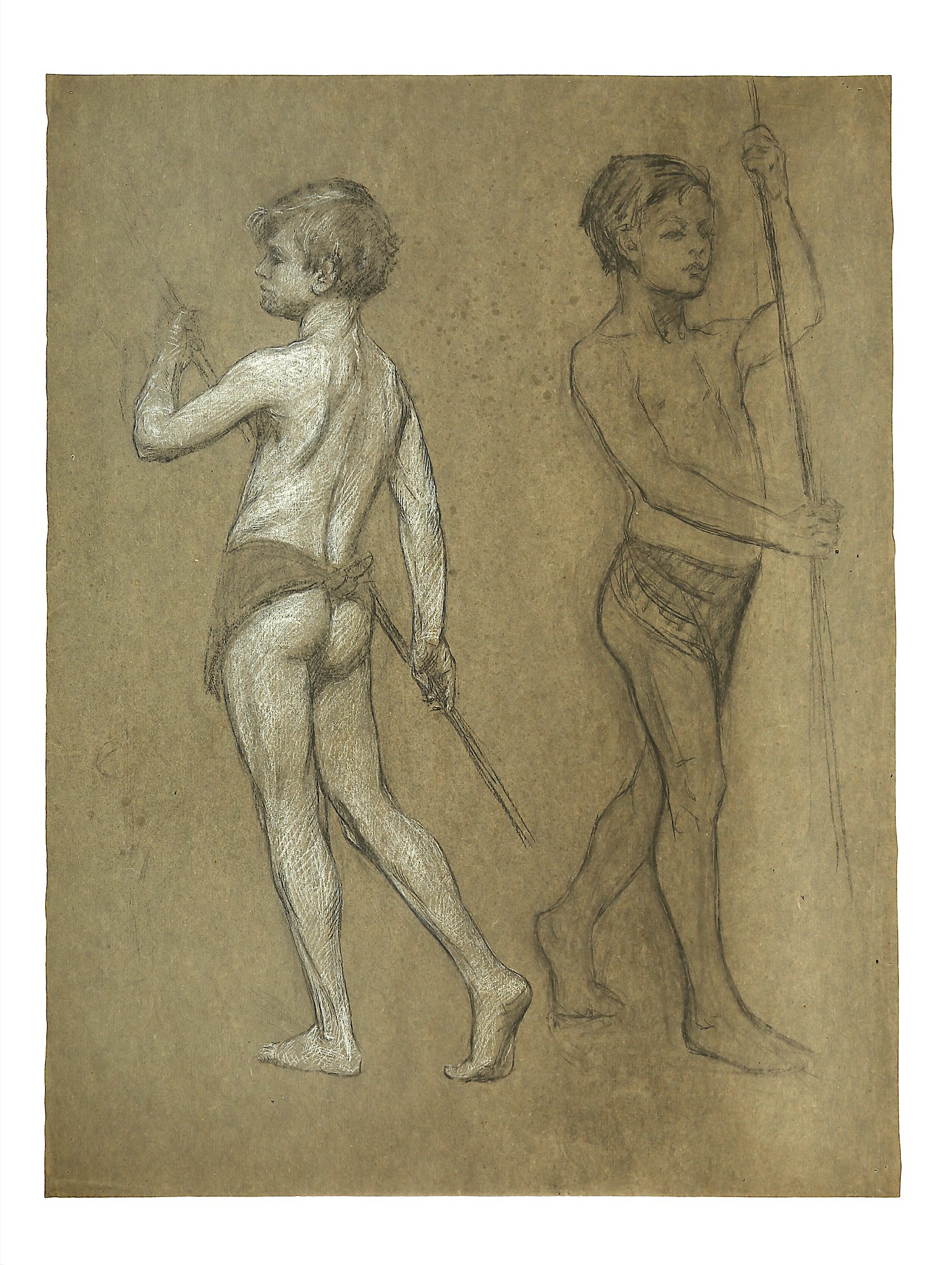 ESTELLA LOUISA MICHAELA CANZIANI (ENGLISH 1887-1964) ARR Study of Two Young Boys holding Staffs - Image 2 of 5