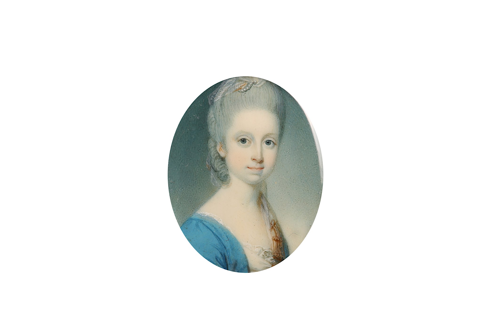 RICHARD CROSSE (BRITISH 1742-1810) Portrait miniature of a Lady, circa 1775, in blue dress with - Image 2 of 4