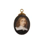 DUTCH SCHOOL (c.1650) Portrait miniature of a gentleman, wearing black doublet with wide lawn collar