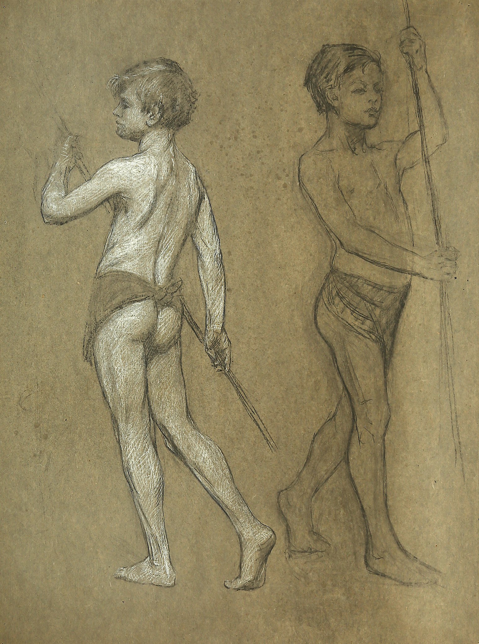 ESTELLA LOUISA MICHAELA CANZIANI (ENGLISH 1887-1964) ARR Study of Two Young Boys holding Staffs