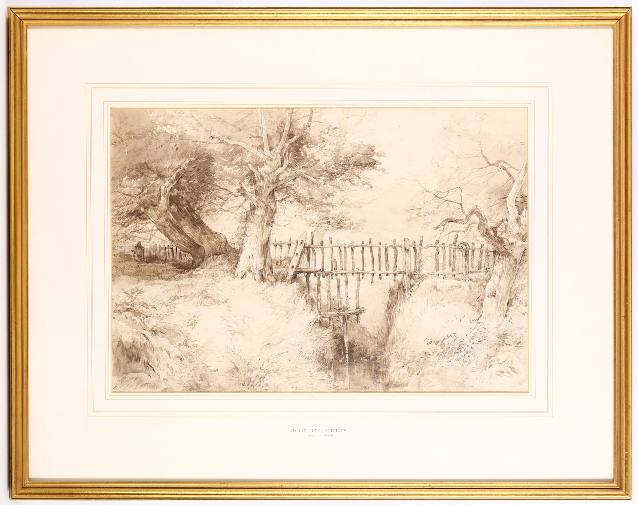 JOHN MIDDLETON (BRITISH 1827-1856) At Gunton Park Monogrammed lower left Sepia wash with pencil 33 x - Image 2 of 9