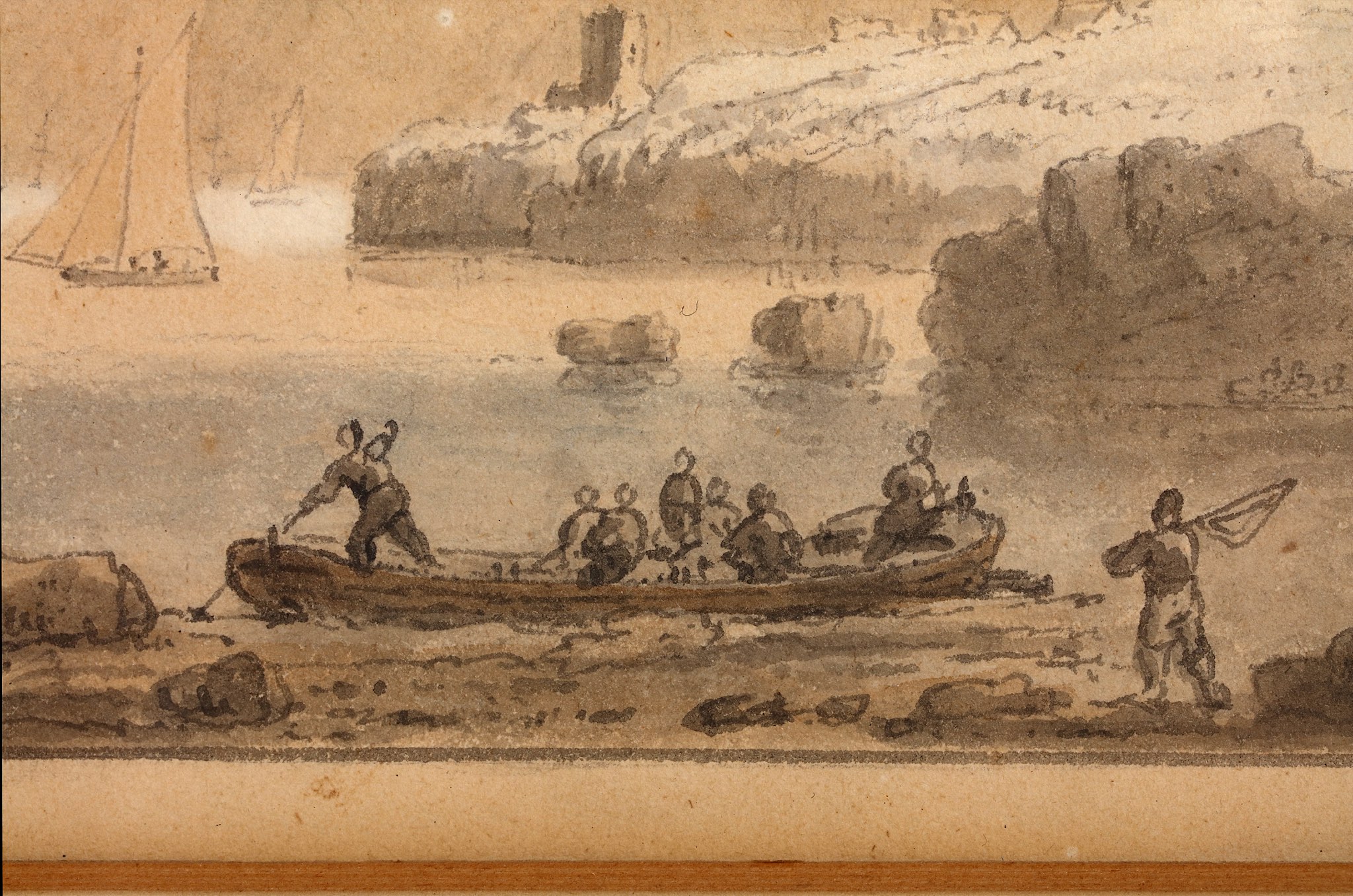 ANTHONY T. DEVIS (BRITISH 1729-1816) Fowey Harbour Pen and ink with wash Monogrammed lower left - Image 4 of 6