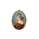 JOSEPH SAUNDERS (BRITISH fl.1772-1811) Portrait miniature of a Lady in classical dress holding a