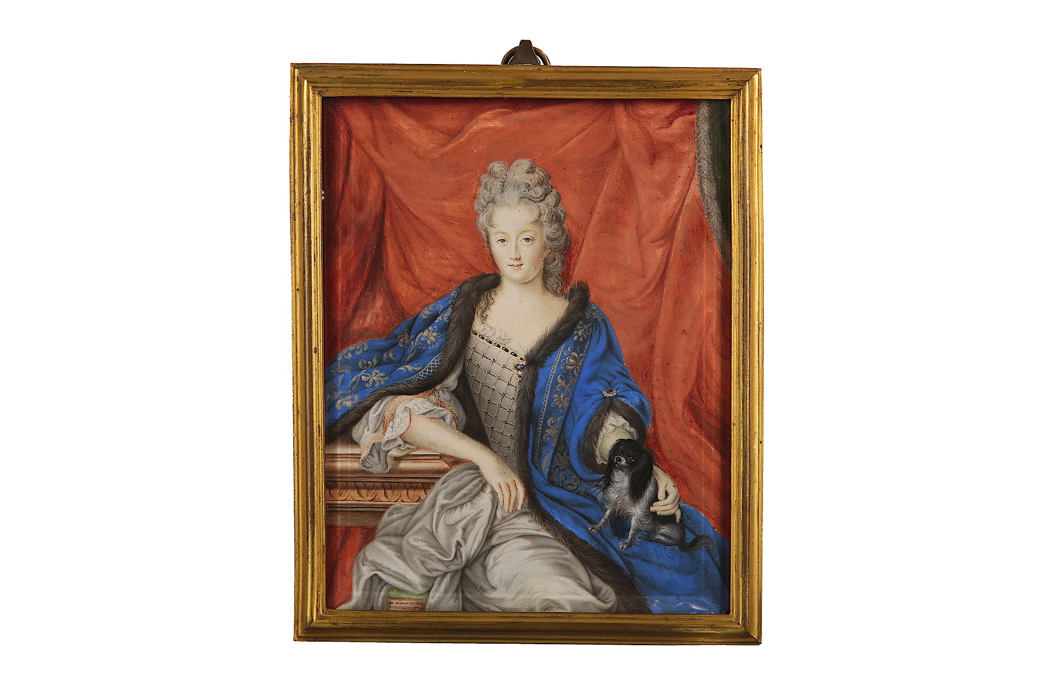 FRENCH SCHOOL (c.1695) Portrait miniature of Anne Marie de Bourbon, Princess de Conti seated,