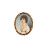 NATHANIEL PLIMER (ENGLISH 1757-1822) Portrait miniature of a Lady in white dress with frilled