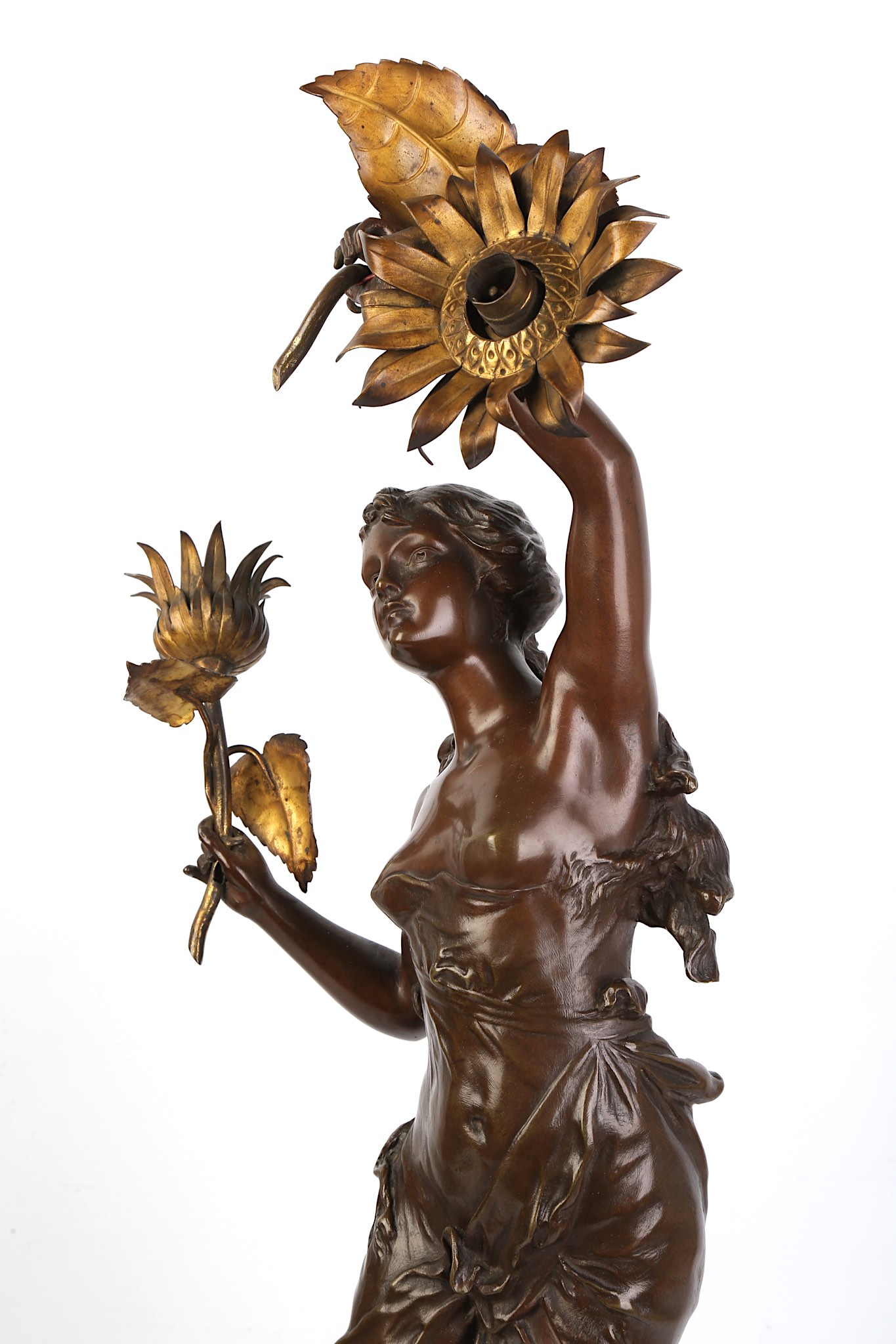 EDOUARD DROUOT (FRENCH, 1859-1945): A BRONZE FIGURE OF A SEMI-CLAD MAIDEN FITTED AS A LAMP BASE - Image 9 of 11