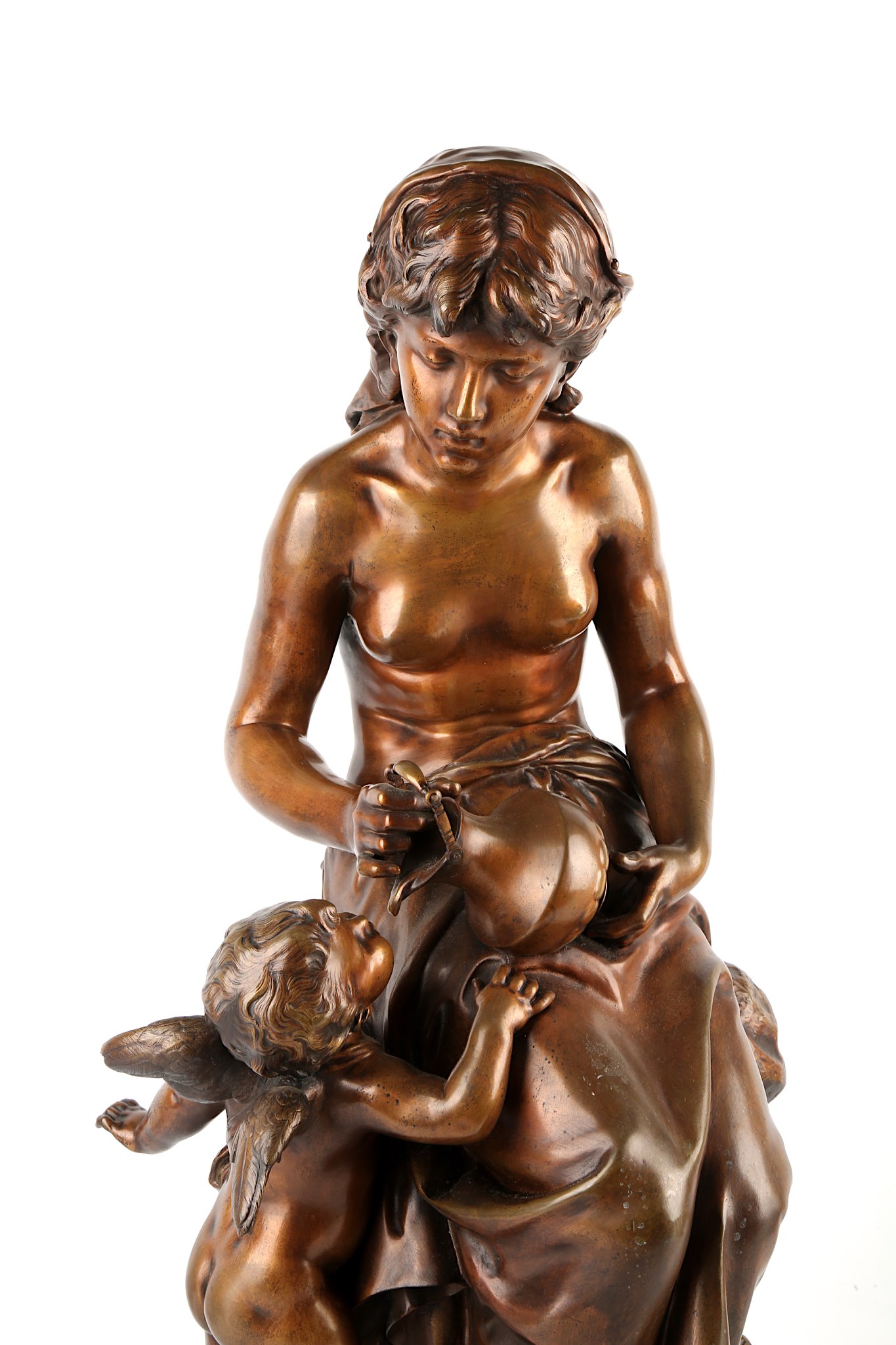 MATHURIN MOREAU (FRENCH 1822-1912): A LARGE BRONZE FIGURE DEPICTING A MAIDEN OFFERING WATER TO A - Image 3 of 11